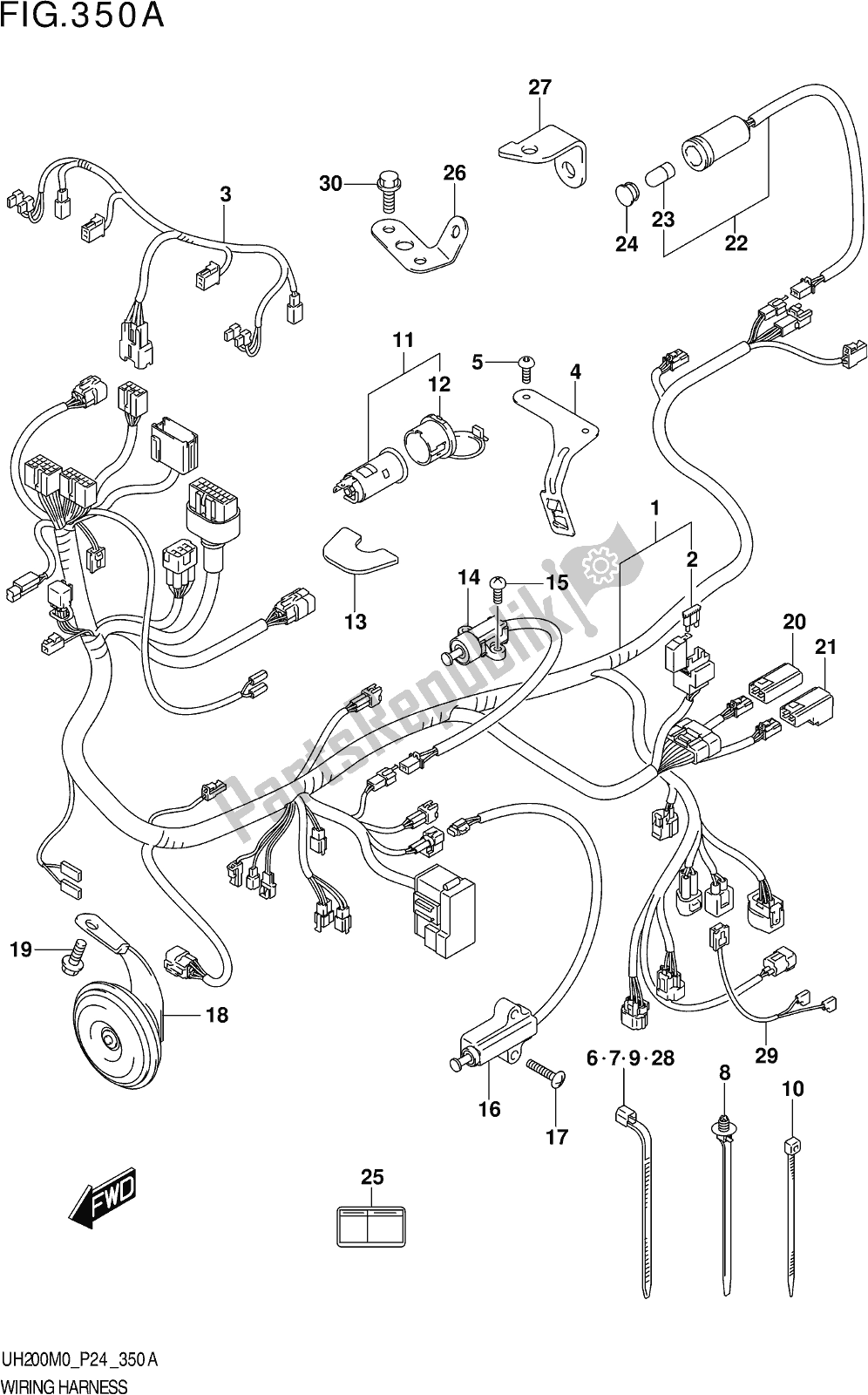 Alle onderdelen voor de Fig. 350a Wiring Harness van de Suzuki UH 200 2020