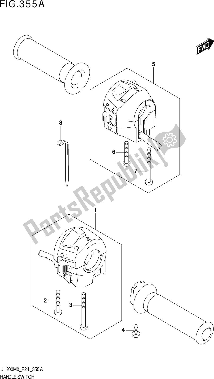 Alle onderdelen voor de Fig. 355a Handle Switch van de Suzuki UH 200 2020