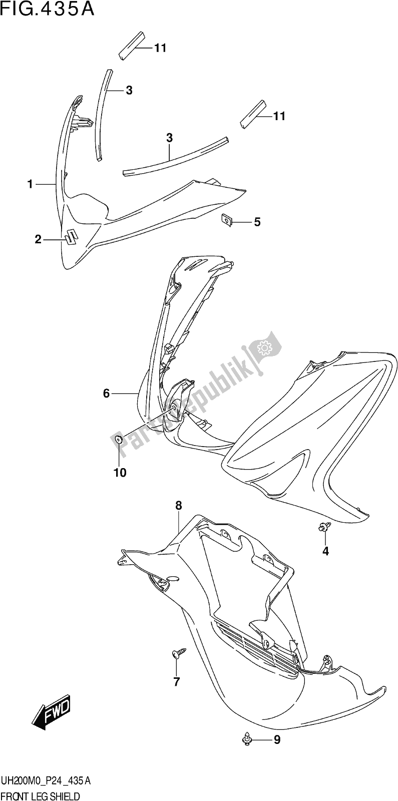 Tutte le parti per il Fig. 435a Front Leg Shield del Suzuki UH 200 2020