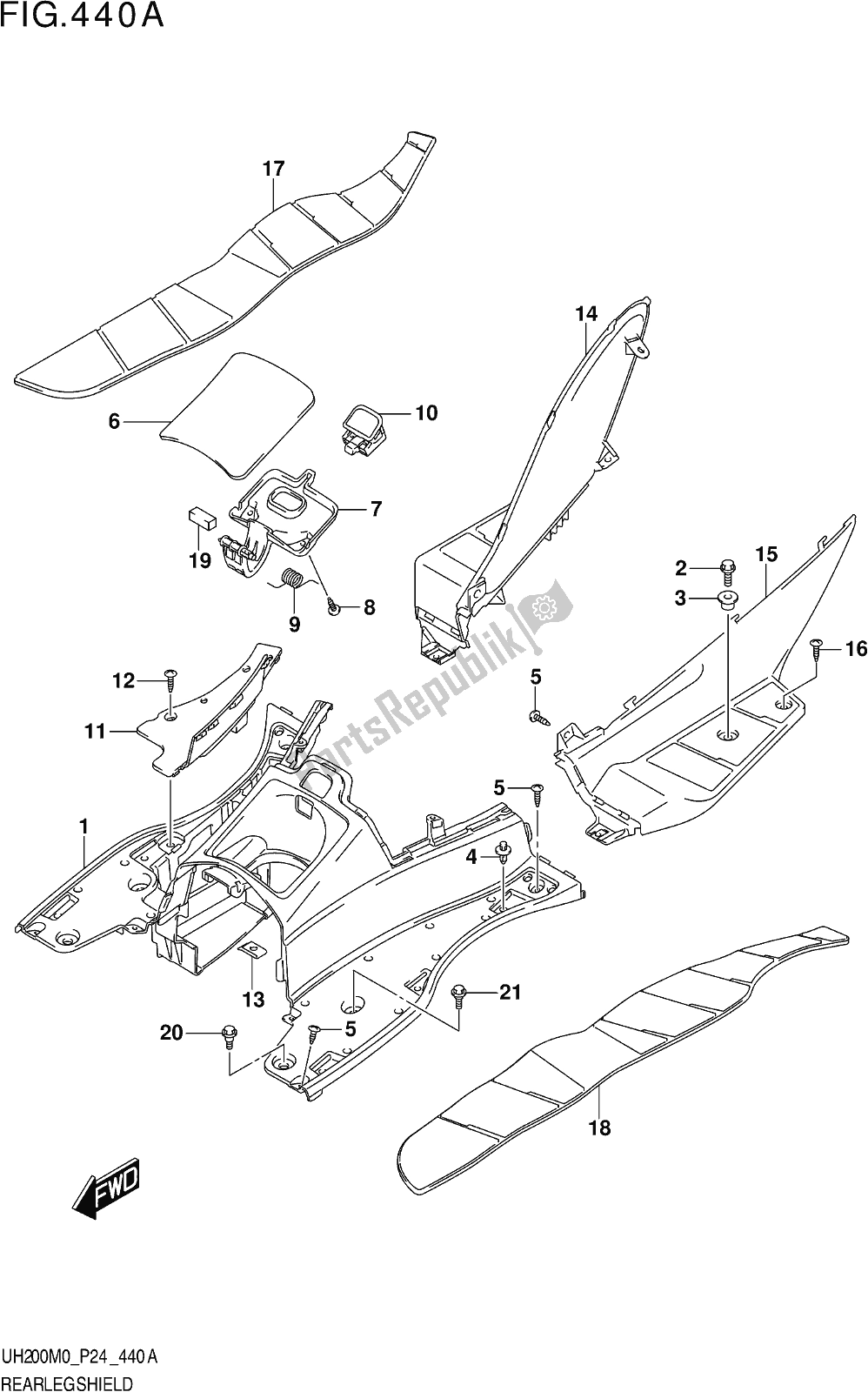 Tutte le parti per il Fig. 440a Rear Leg Shield del Suzuki UH 200 2020