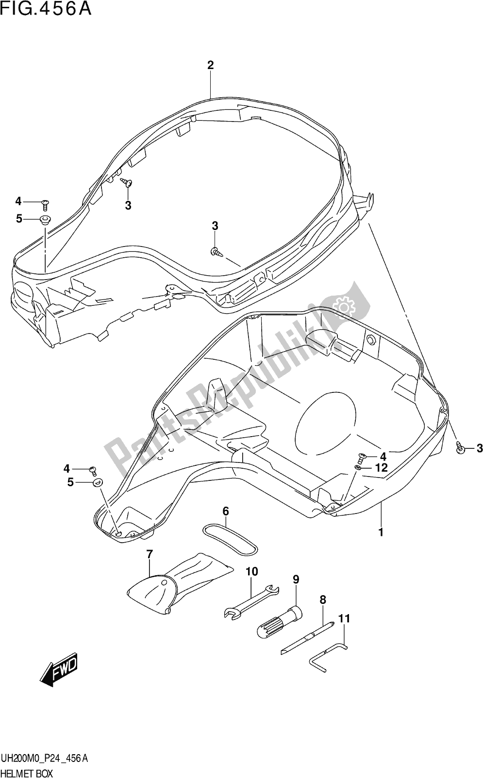 Tutte le parti per il Fig. 456a Helmet Box del Suzuki UH 200 2020