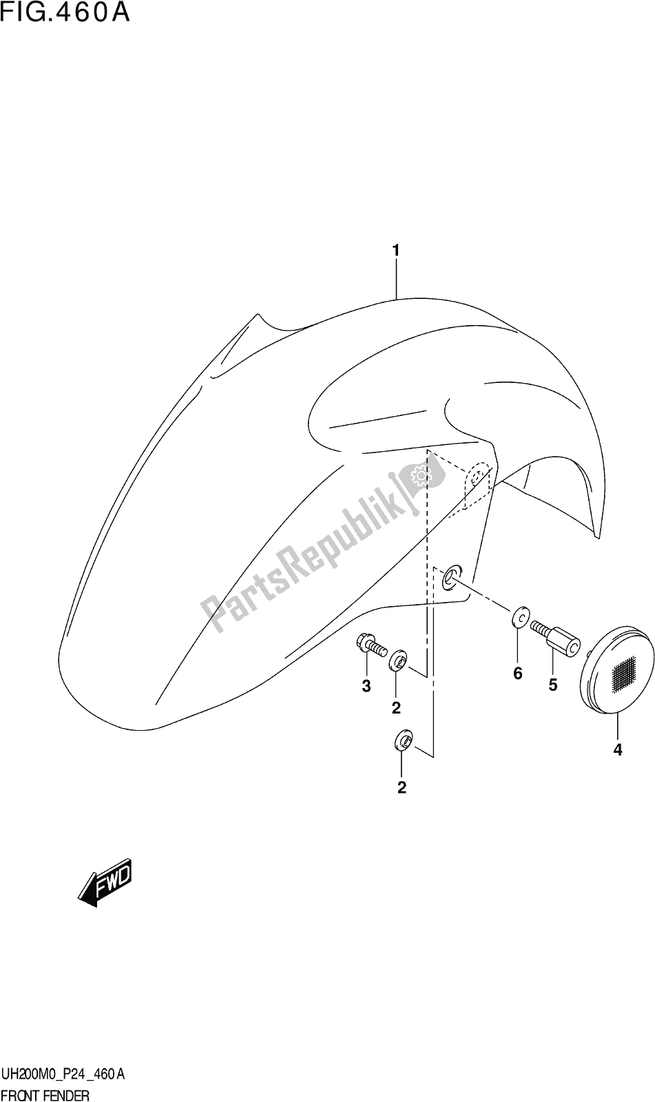 Alle onderdelen voor de Fig. 460a Front Fender van de Suzuki UH 200 2020