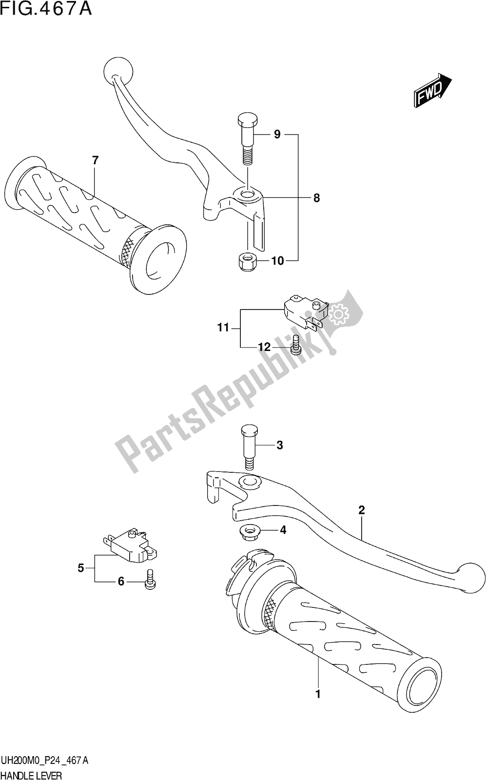 Alle onderdelen voor de Fig. 467a Handle Lever van de Suzuki UH 200 2020