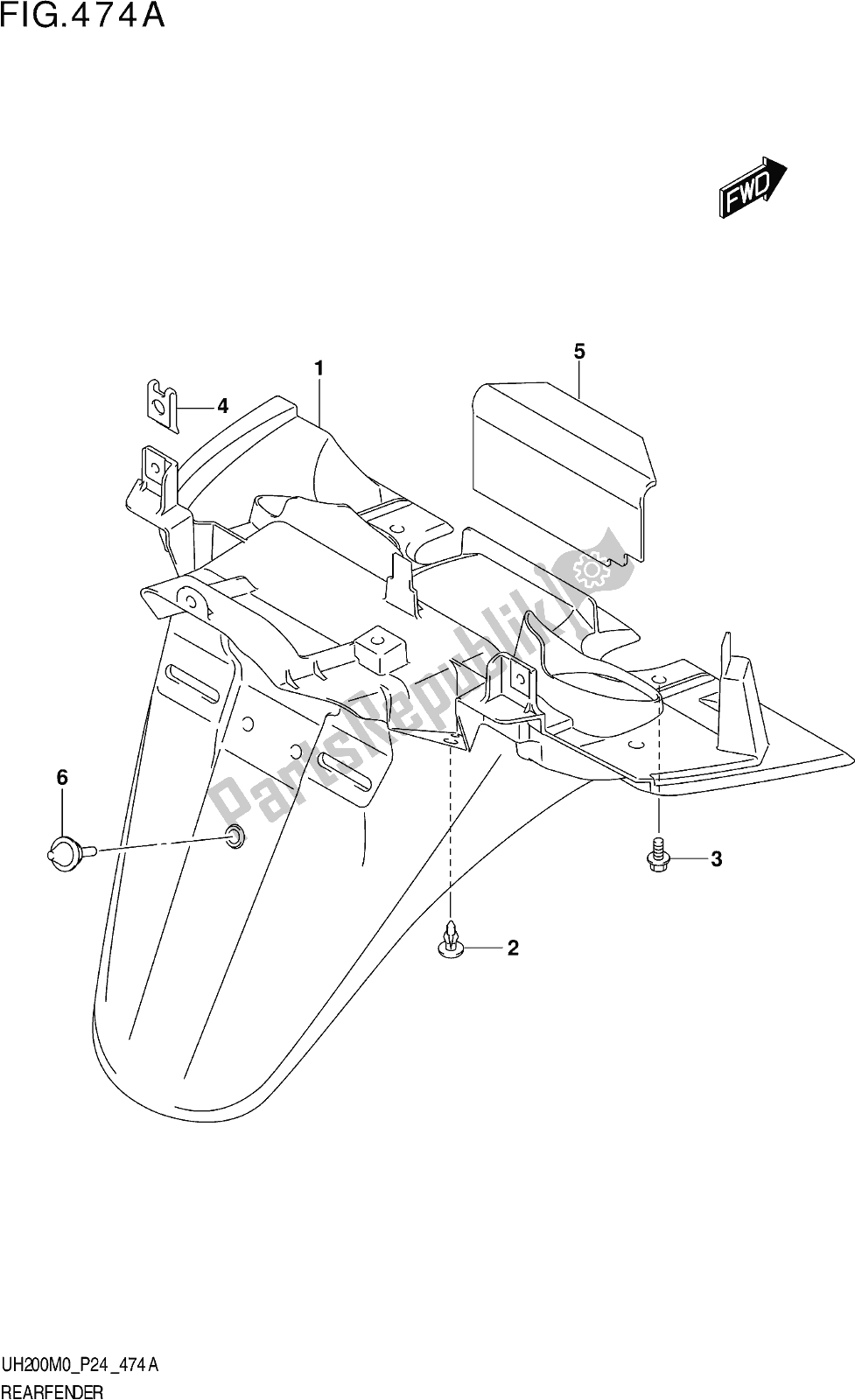 Alle onderdelen voor de Fig. 474a Rear Fender van de Suzuki UH 200 2020