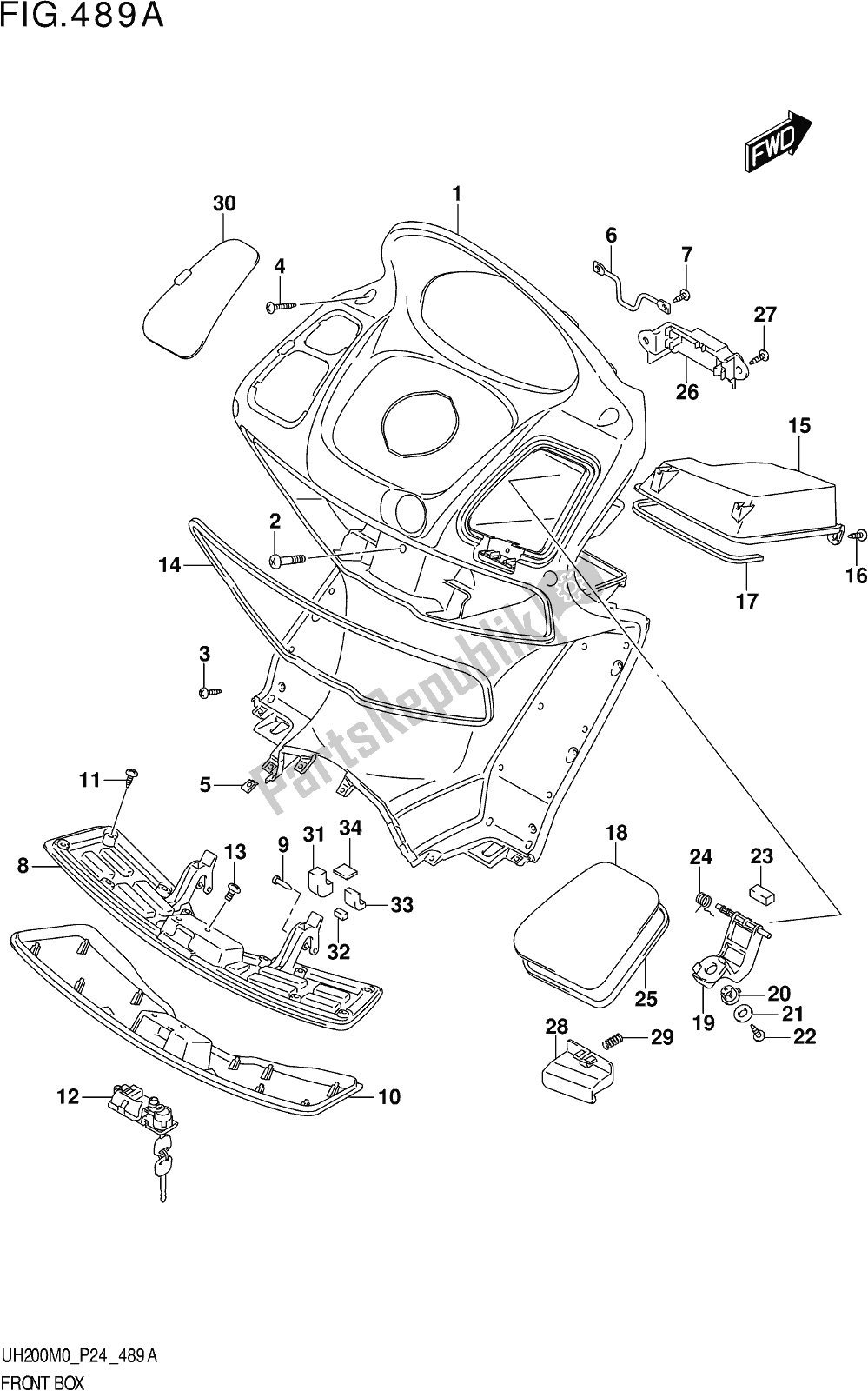 Tutte le parti per il Fig. 489a Front Box del Suzuki UH 200 2020