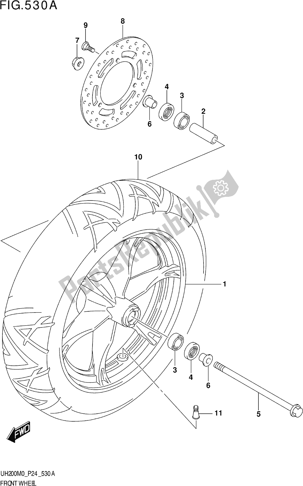 Tutte le parti per il Fig. 530a Front Wheel del Suzuki UH 200 2020