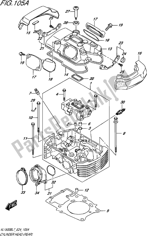 Alle onderdelen voor de Cilinderkop (achter) van de Suzuki VL 1500B 2017