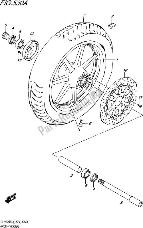 All parts for the Front Wheel of the Suzuki VL 1500B 2018