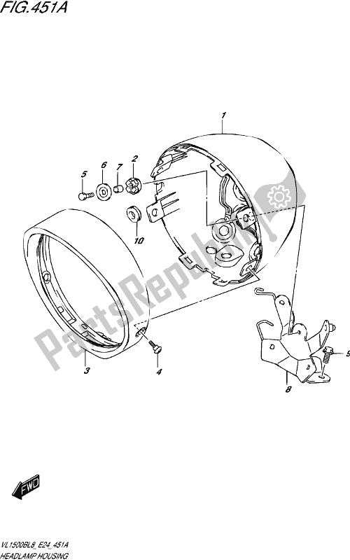 All parts for the Headlamp Housing of the Suzuki VL 1500B 2018