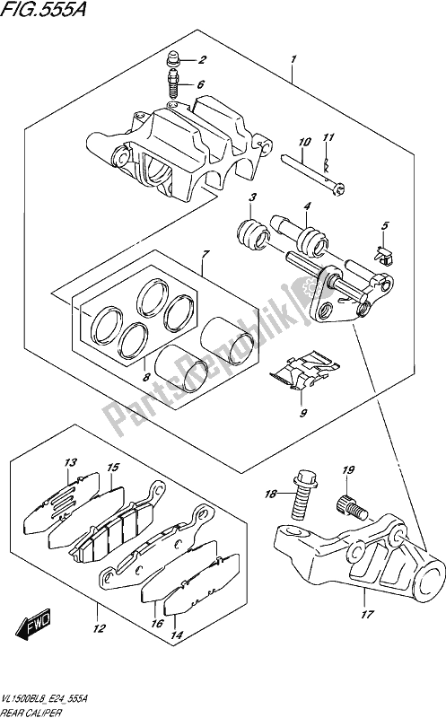 All parts for the Rear Caliper of the Suzuki VL 1500B 2018