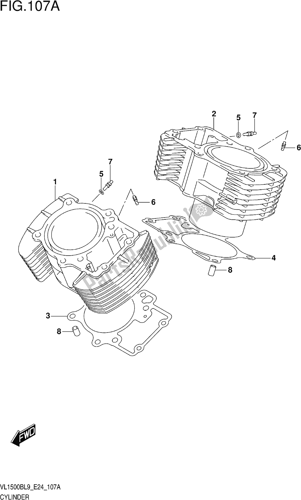 Alle onderdelen voor de Fig. 107a Cylinder van de Suzuki VL 1500B 2019