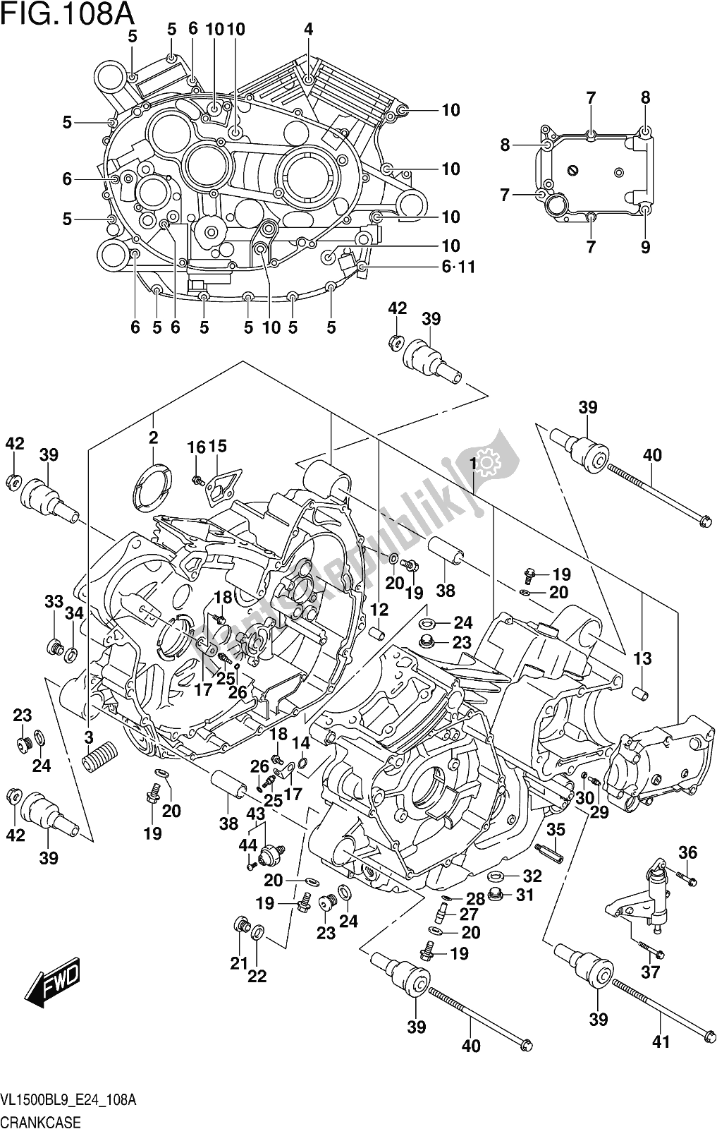 Todas as partes de Fig. 108a Crankcase do Suzuki VL 1500B 2019