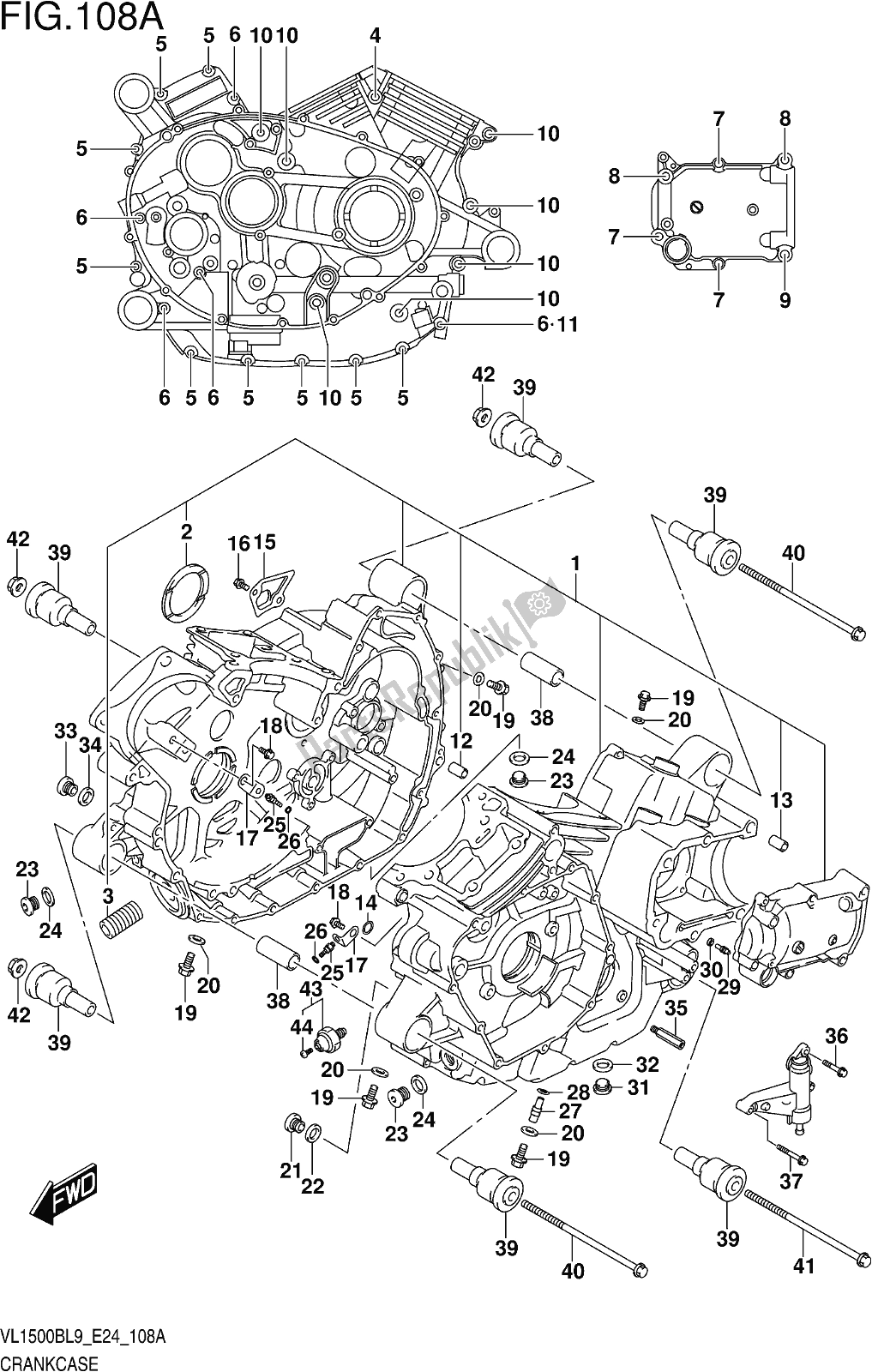 Alle onderdelen voor de Fig. 108a Crankcase van de Suzuki VL 1500B 2019