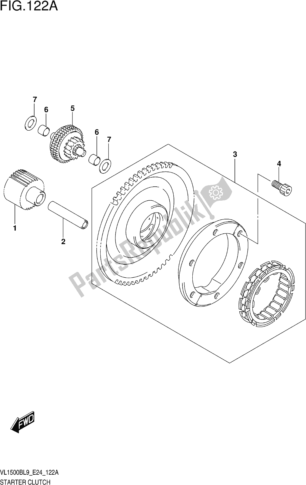 All parts for the Fig. 122a Starter Clutch of the Suzuki VL 1500B 2019