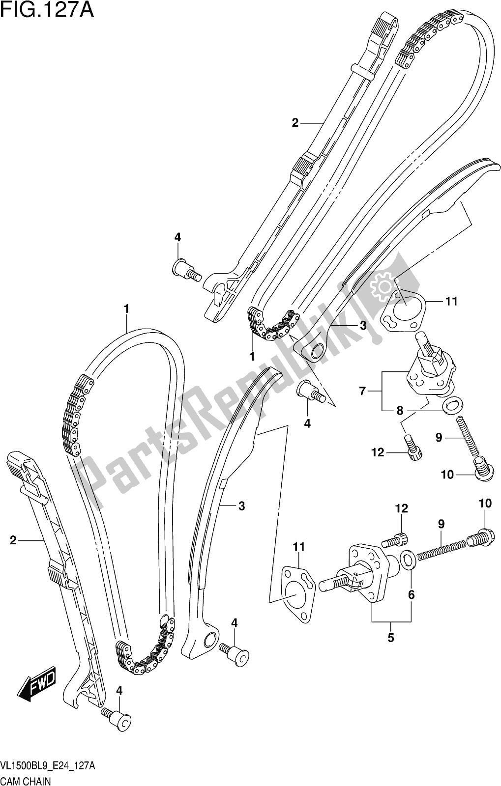 Todas as partes de Fig. 127a Cam Chain do Suzuki VL 1500B 2019