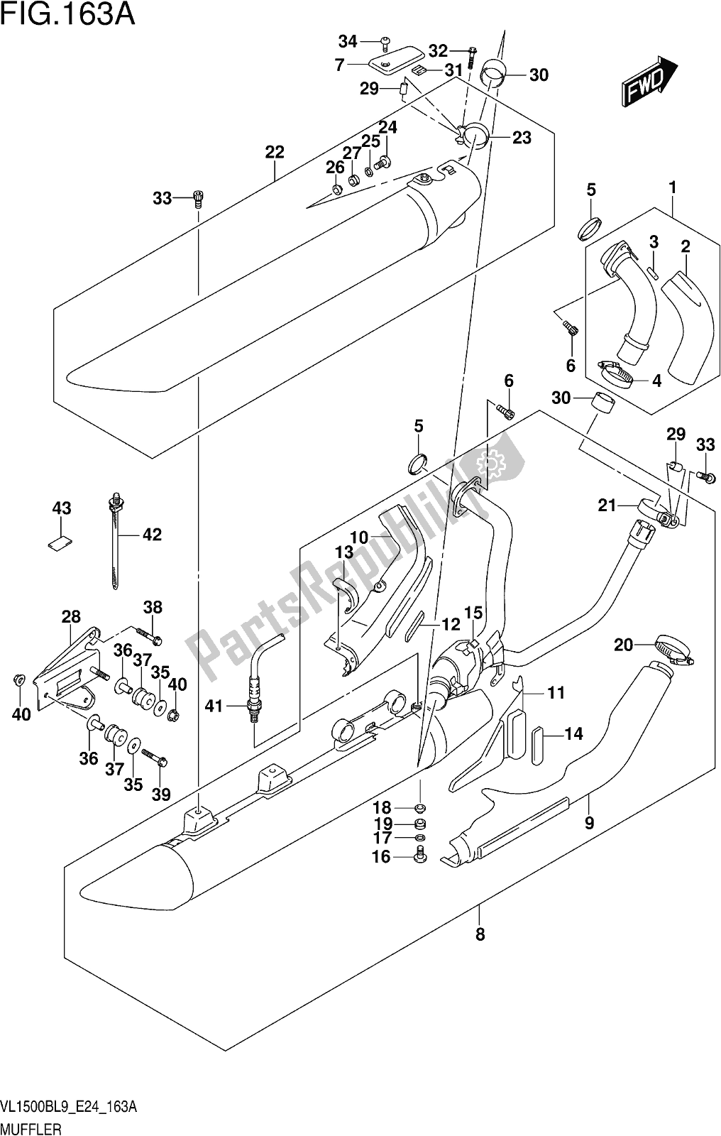 Todas as partes de Fig. 163a Muffler do Suzuki VL 1500B 2019