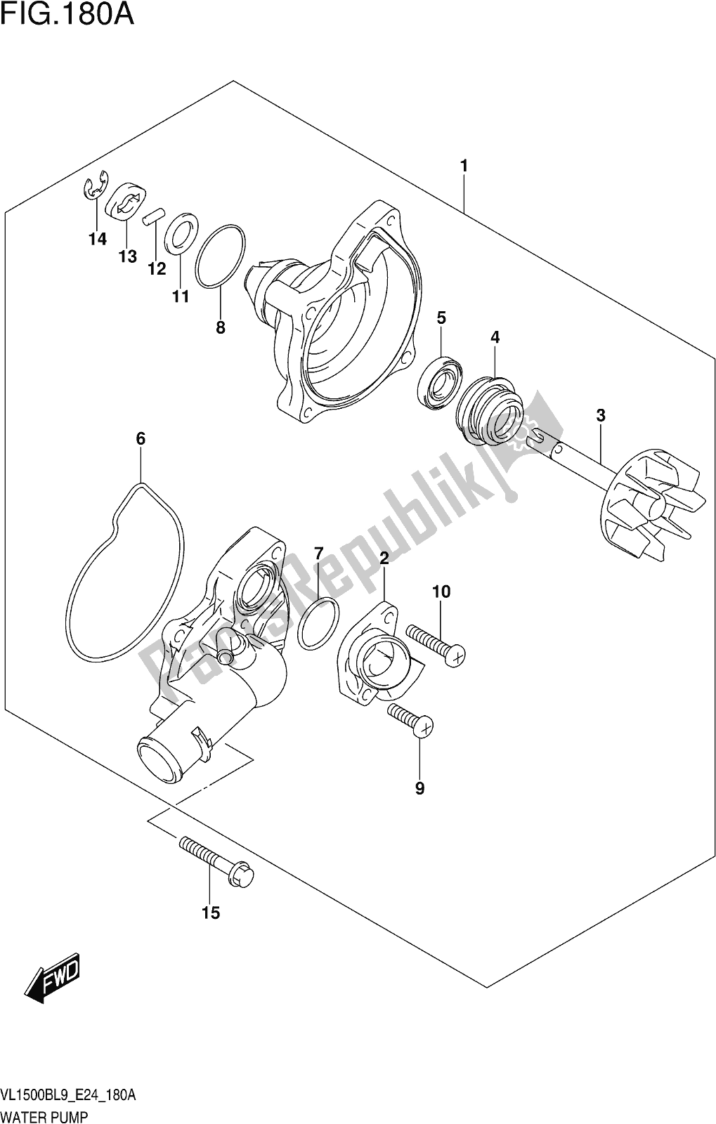 All parts for the Fig. 180a Water Pump of the Suzuki VL 1500B 2019