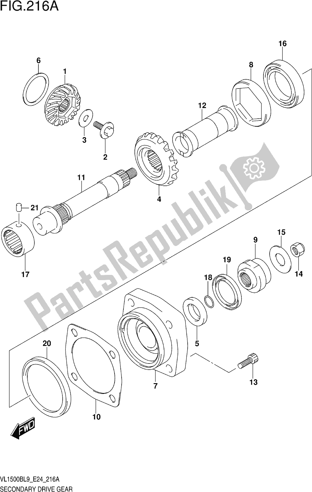 Alle onderdelen voor de Fig. 216a Secondary Drive Gear van de Suzuki VL 1500B 2019