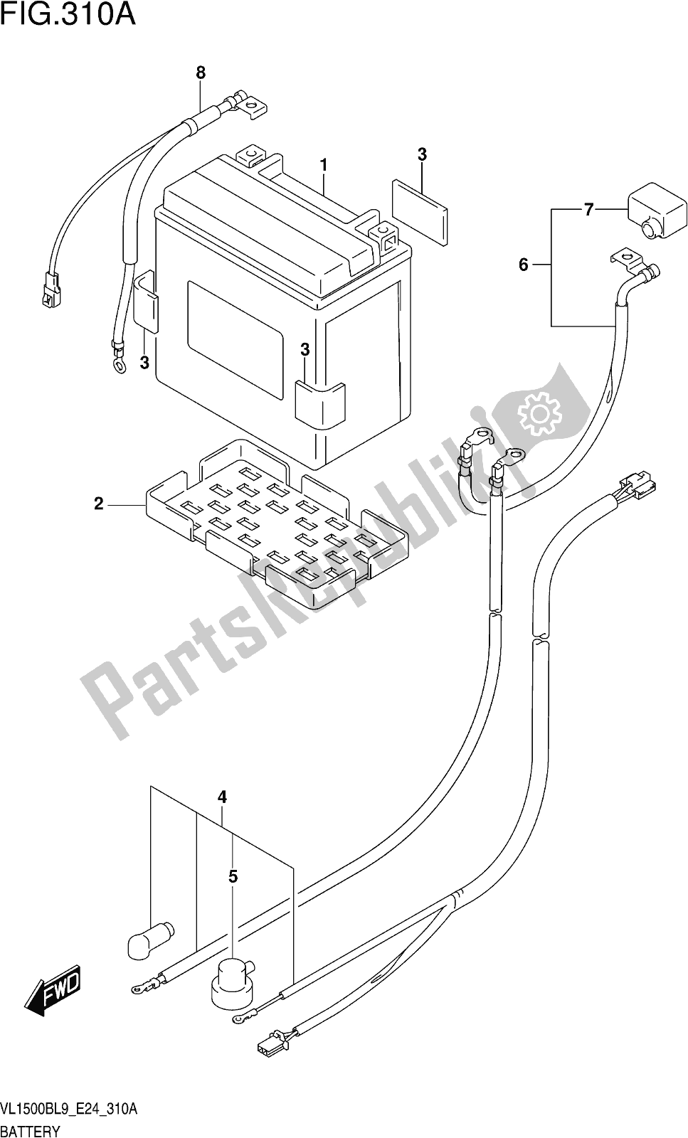 All parts for the Fig. 310a Battery of the Suzuki VL 1500B 2019