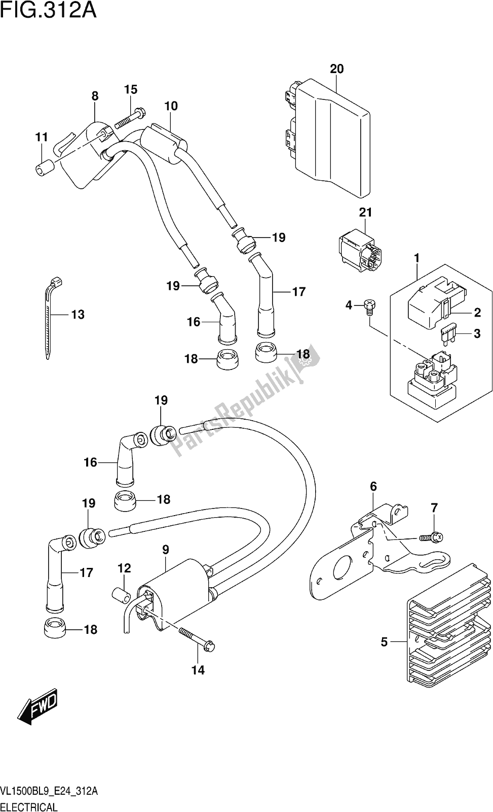 All parts for the Fig. 312a Electrical of the Suzuki VL 1500B 2019