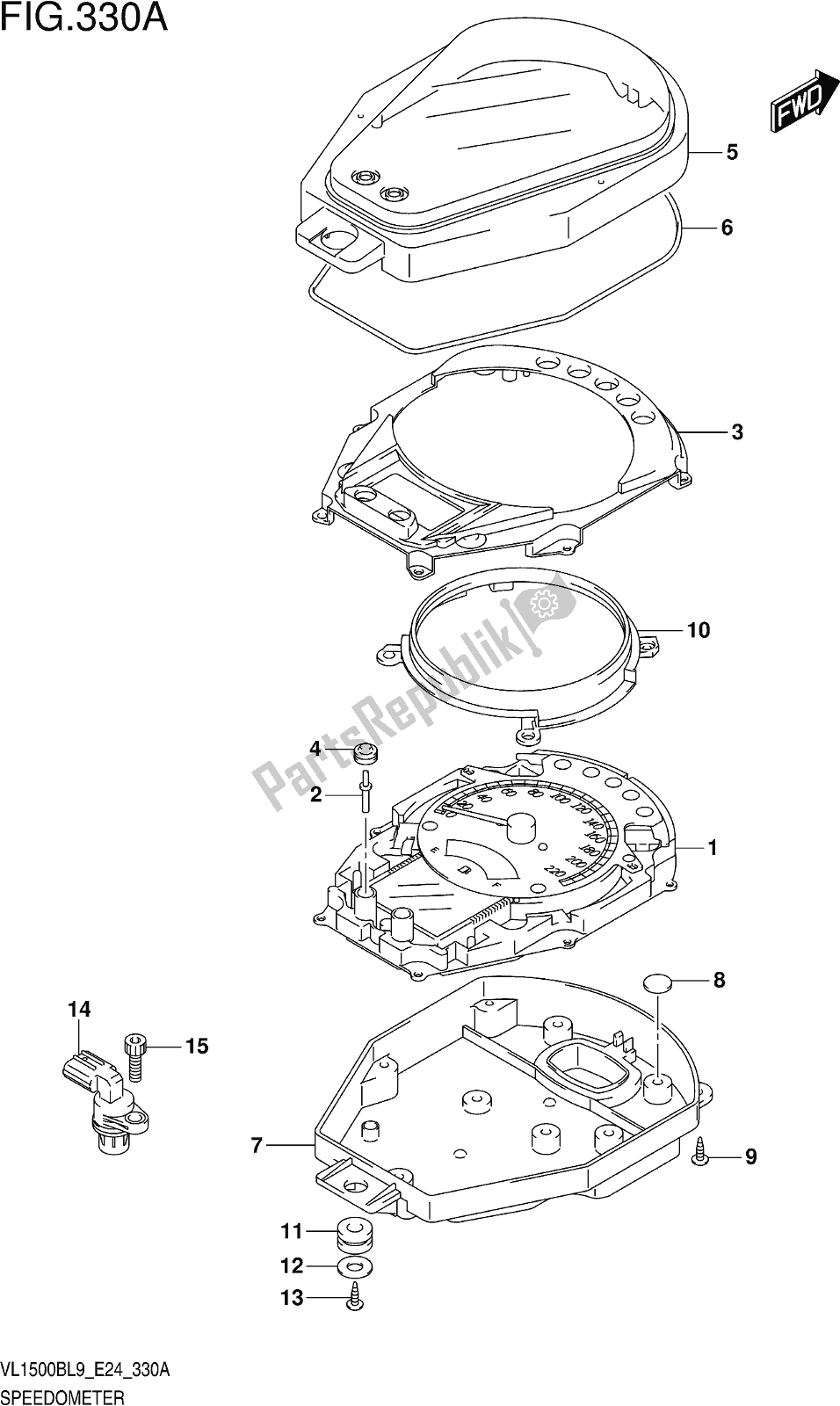 Tutte le parti per il Fig. 330a Speedometer del Suzuki VL 1500B 2019