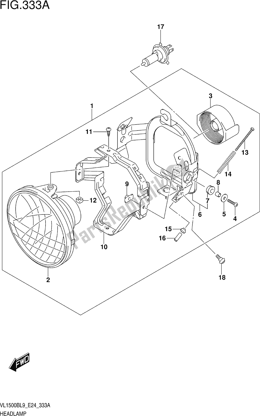 All parts for the Fig. 333a Headlamp of the Suzuki VL 1500B 2019