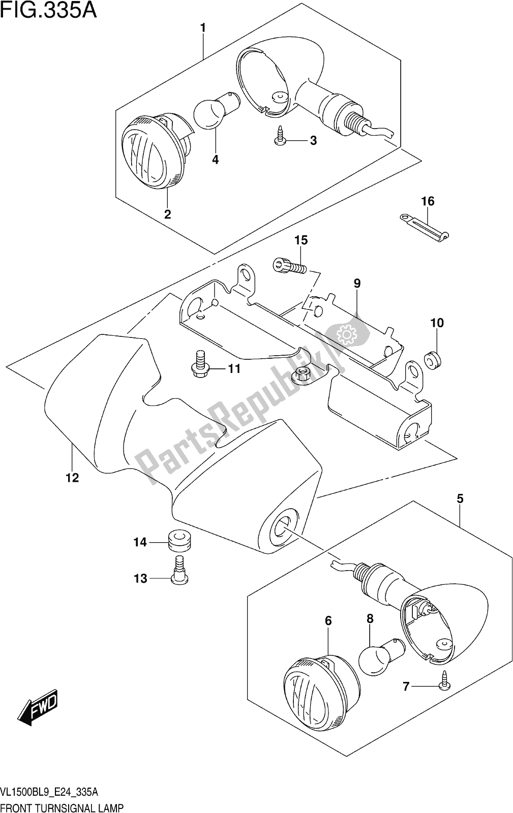 All parts for the Fig. 335a Front Turnsignal Lamp of the Suzuki VL 1500B 2019