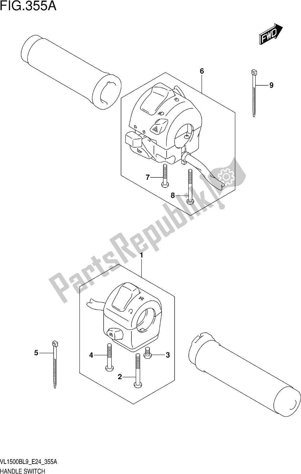 All parts for the Fig. 355a Handle Switch of the Suzuki VL 1500B 2019