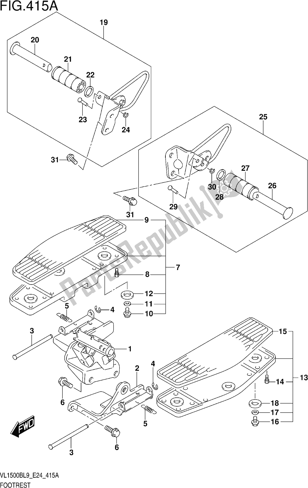 Alle onderdelen voor de Fig. 415a Footrest van de Suzuki VL 1500B 2019