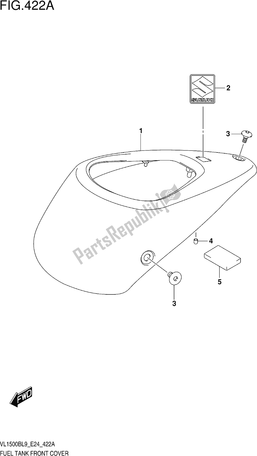 All parts for the Fig. 422a Fuel Tank Front Cover of the Suzuki VL 1500B 2019