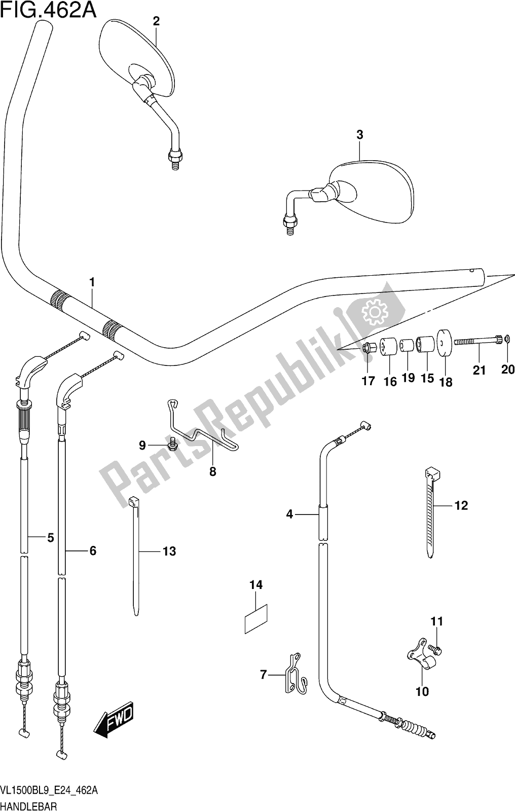 Tutte le parti per il Fig. 462a Handlebar del Suzuki VL 1500B 2019