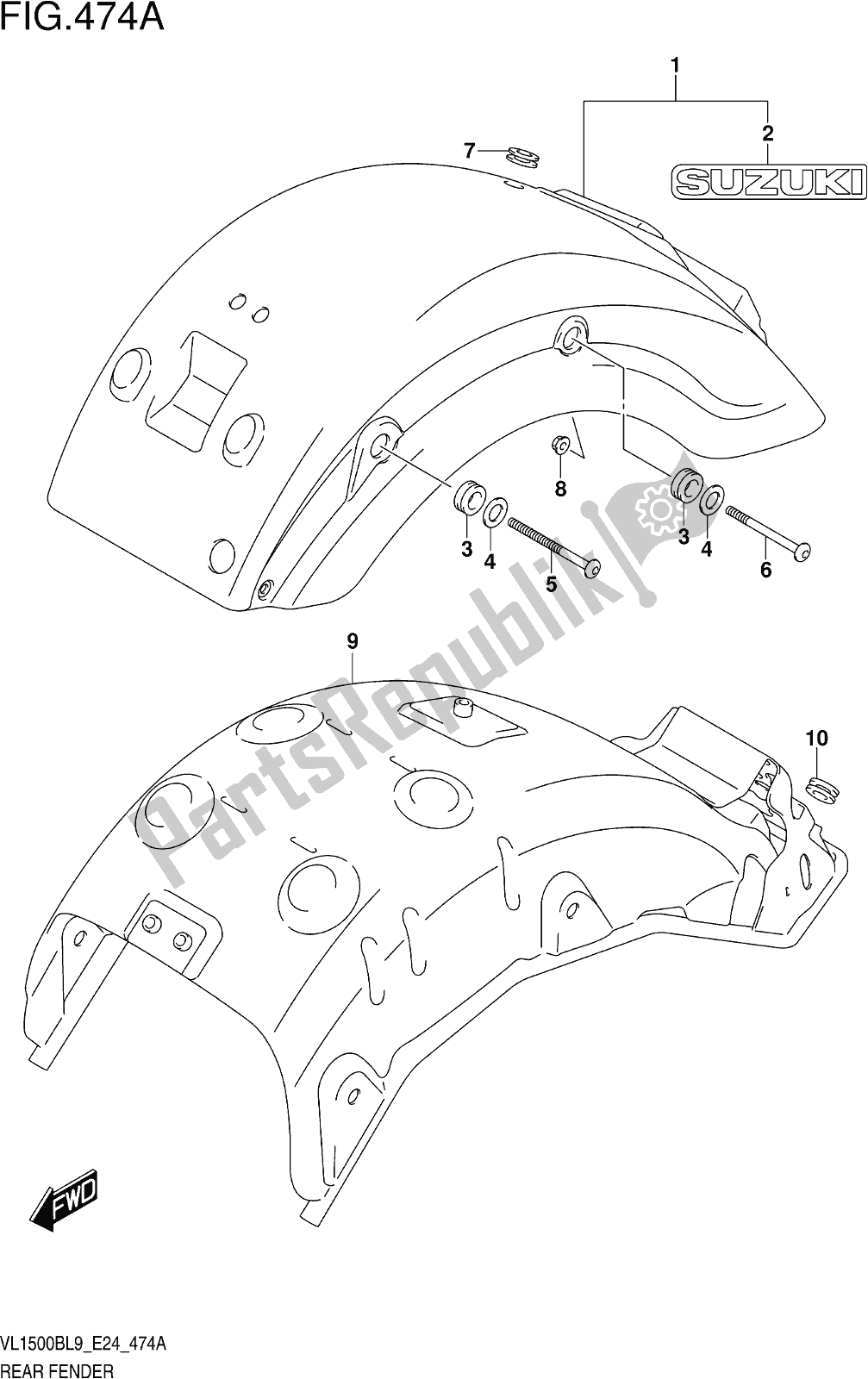 Todas as partes de Fig. 474a Rear Fender do Suzuki VL 1500B 2019