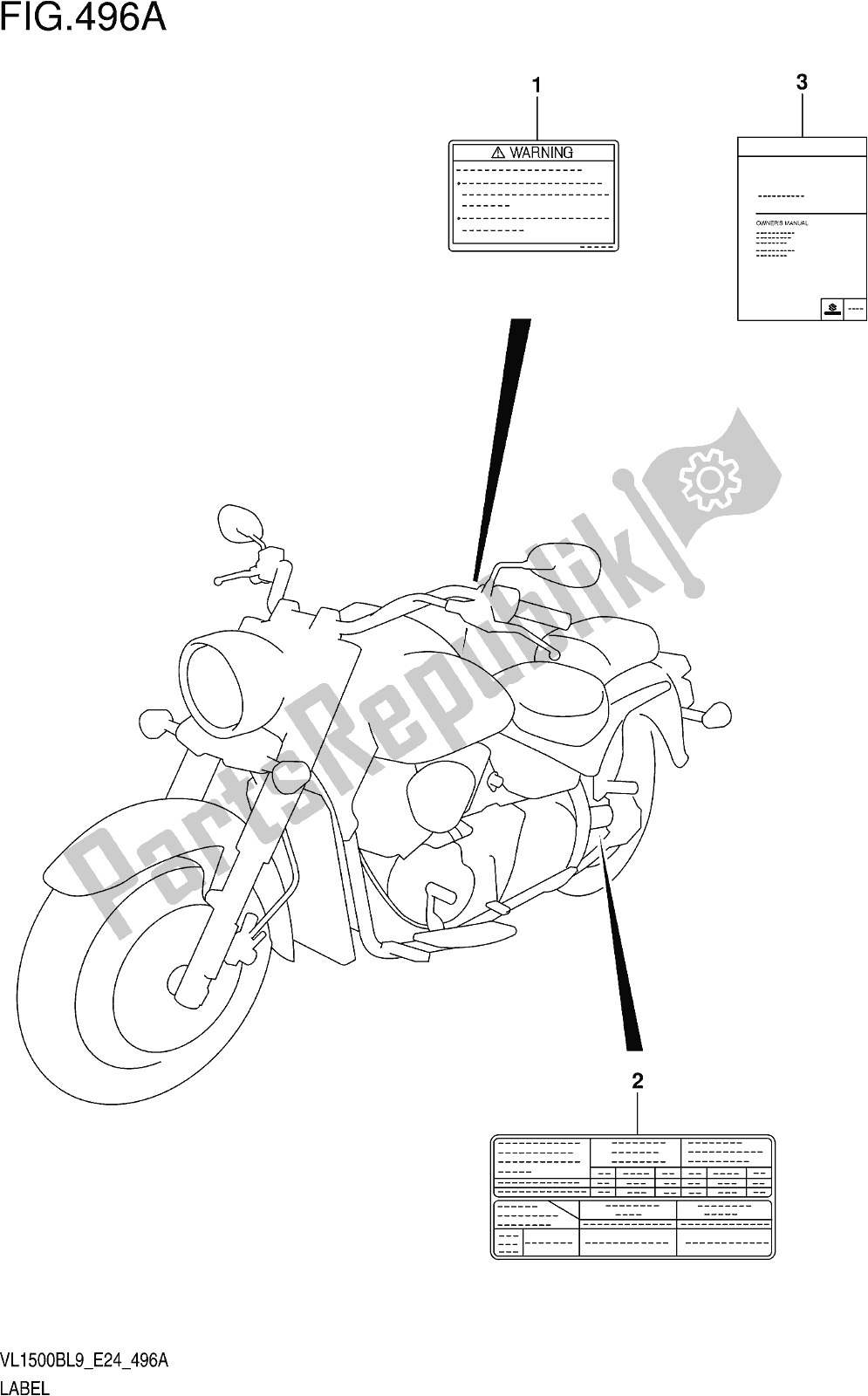 Alle onderdelen voor de Fig. 496a Label van de Suzuki VL 1500B 2019