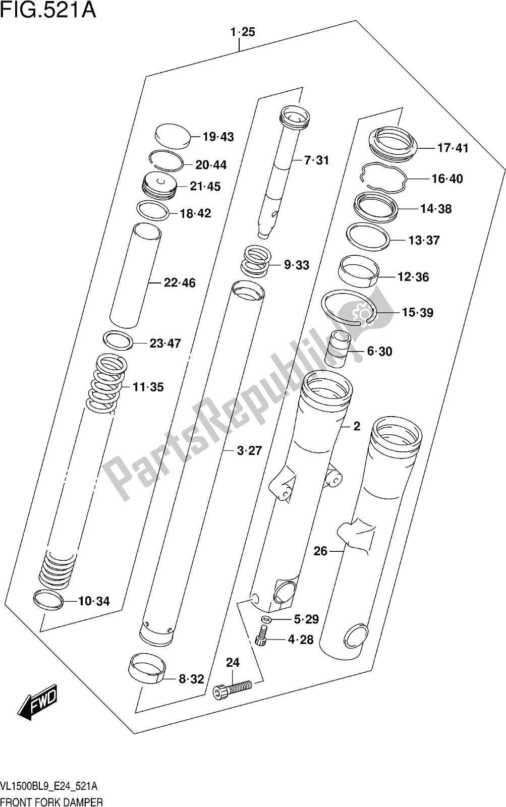 Todas as partes de Fig. 521a Front Fork Damper do Suzuki VL 1500B 2019