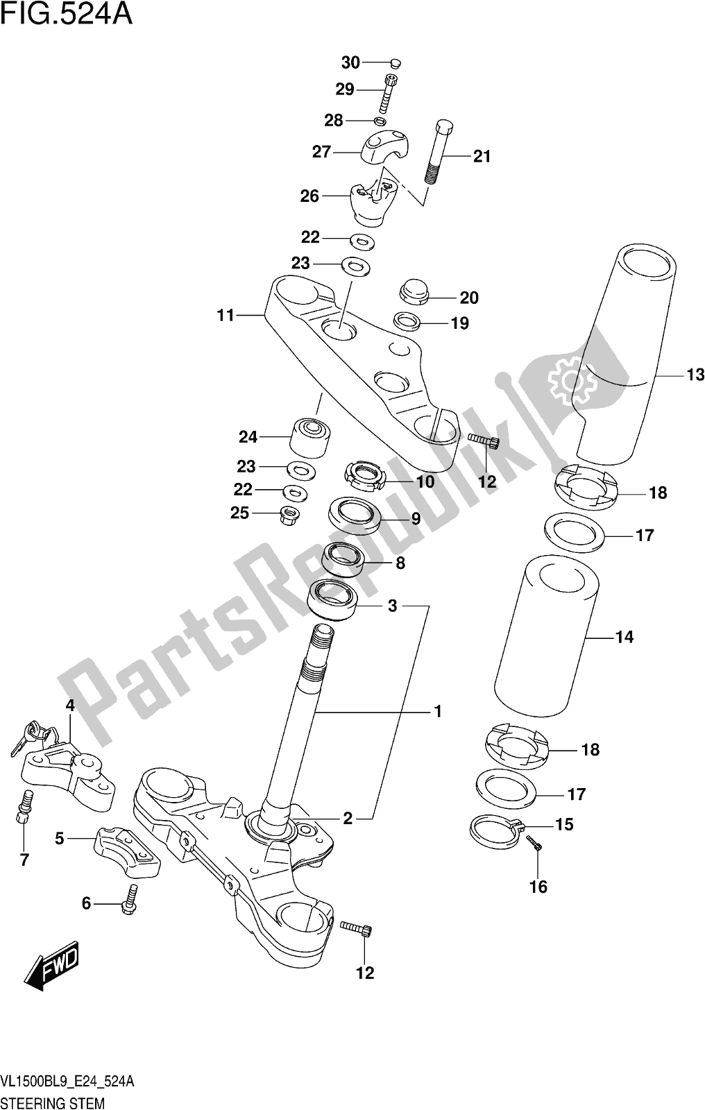 Todas as partes de Fig. 524a Steering Stem do Suzuki VL 1500B 2019