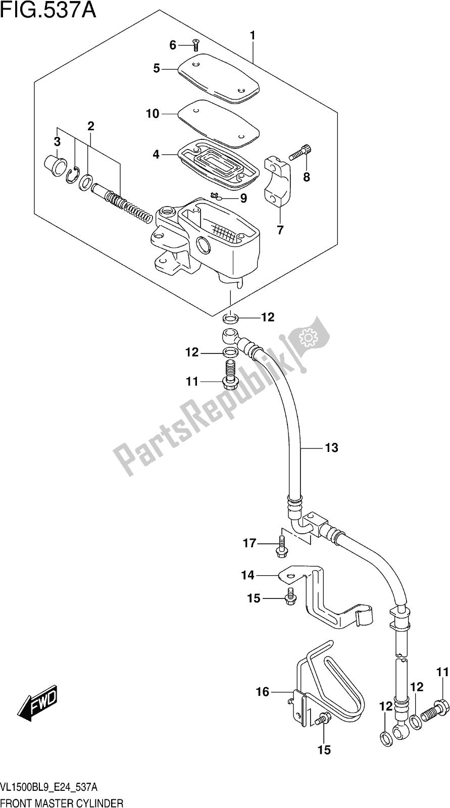 All parts for the Fig. 537a Front Master Cylinder of the Suzuki VL 1500B 2019