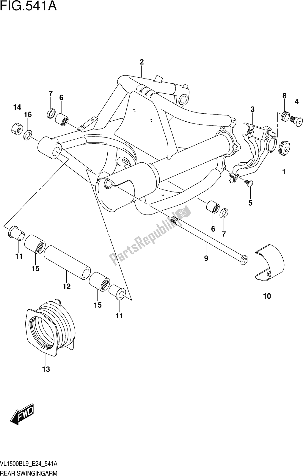 All parts for the Fig. 541a Rear Swingingarm of the Suzuki VL 1500B 2019