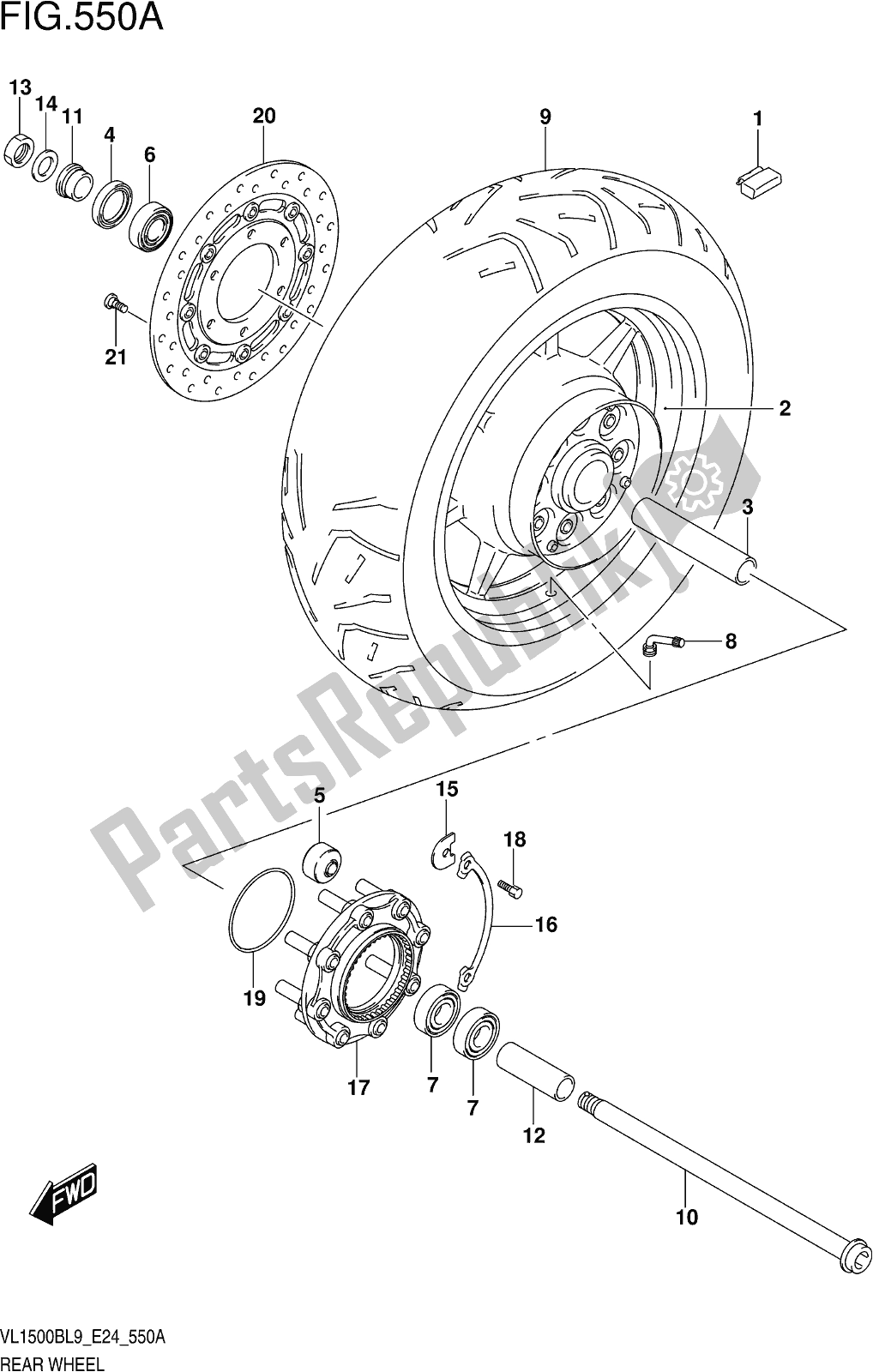 Alle onderdelen voor de Fig. 550a Rear Wheel van de Suzuki VL 1500B 2019