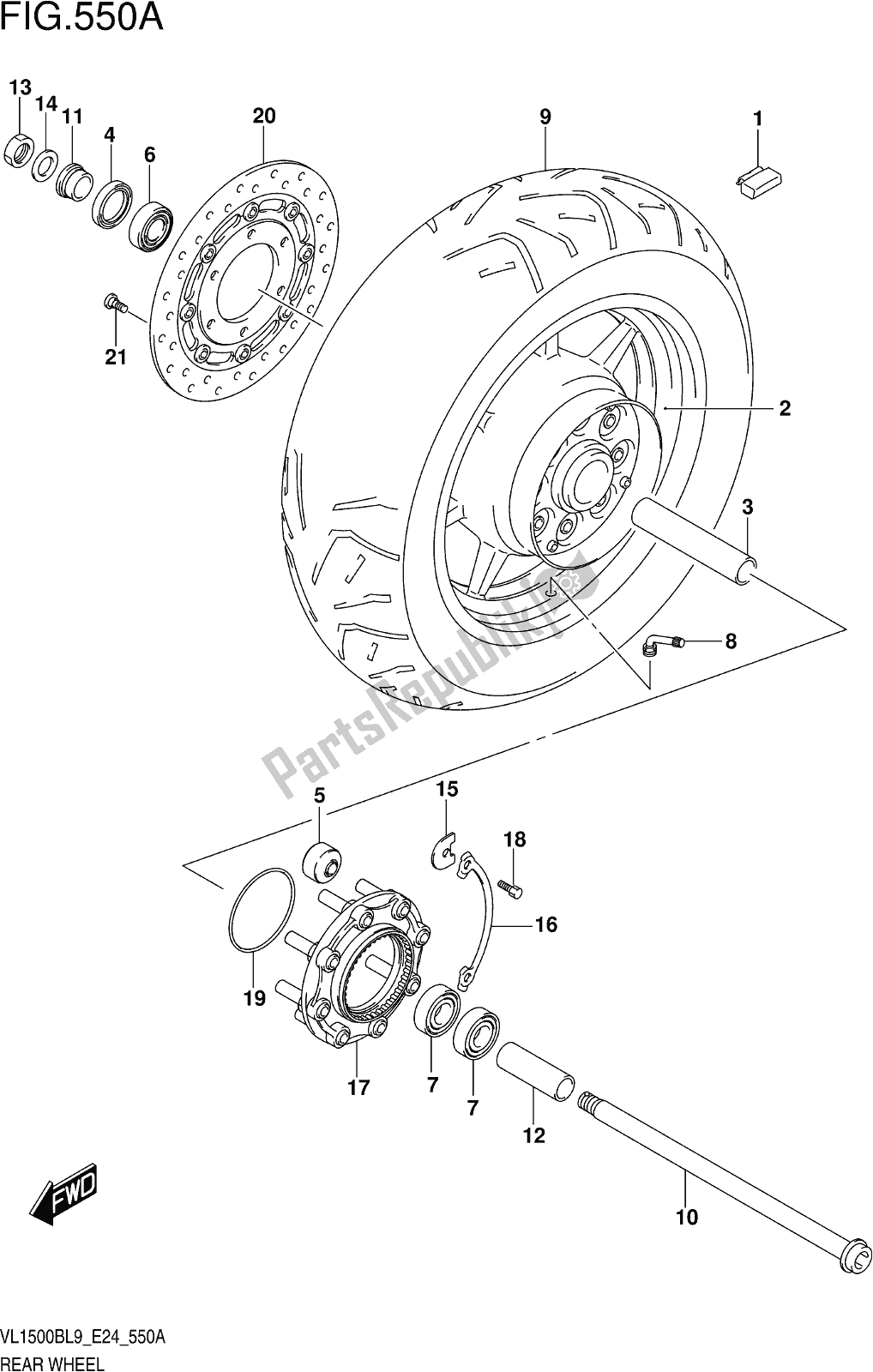 All parts for the Fig. 550a Rear Wheel of the Suzuki VL 1500B 2019