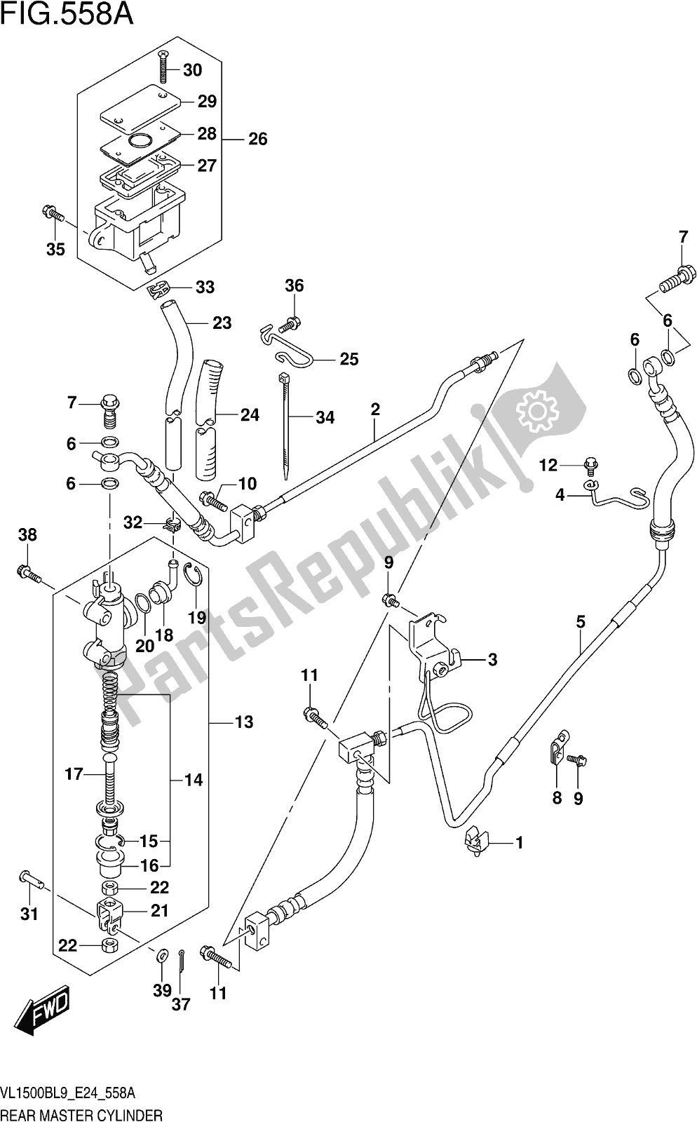 All parts for the Fig. 558a Rear Master Cylinder of the Suzuki VL 1500B 2019