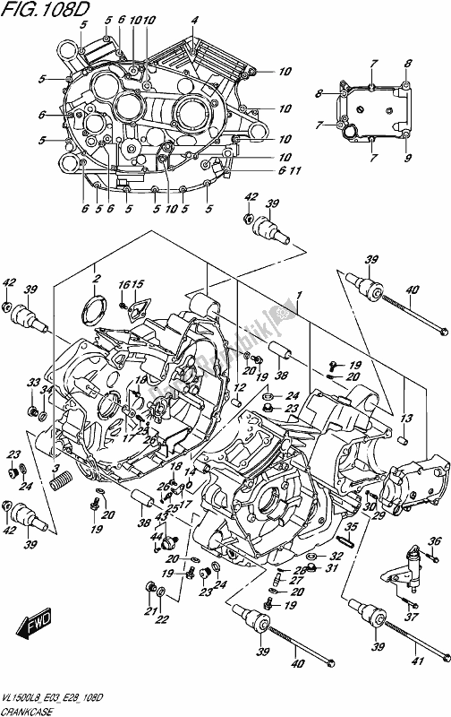 Todas las partes para Crankcase (vl1500btl8 E28) de Suzuki VL 1500 BT 2018