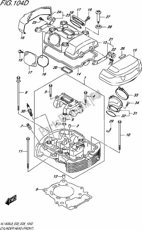 All parts for the Cylinder Head (front) (vl1500btl8 E28) of the Suzuki VL 1500 BT 2018