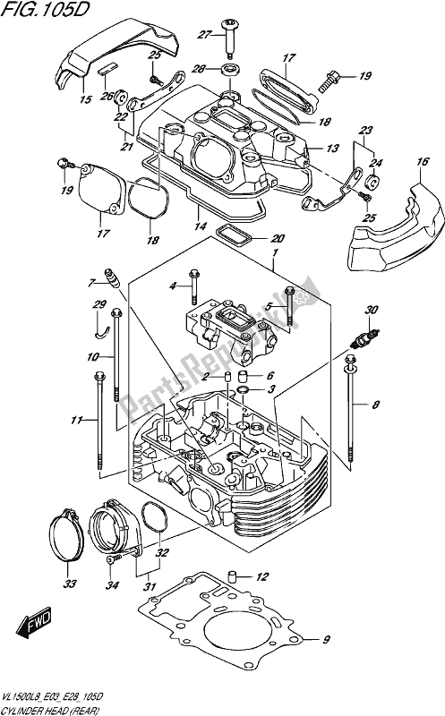 Tutte le parti per il Cylinder Head (rear) (vl1500btl8 E28) del Suzuki VL 1500 BT 2018