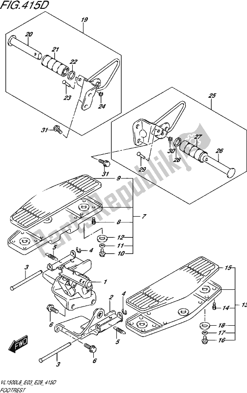 Todas as partes de Footrest (vl1500btl8 E28) do Suzuki VL 1500 BT 2018