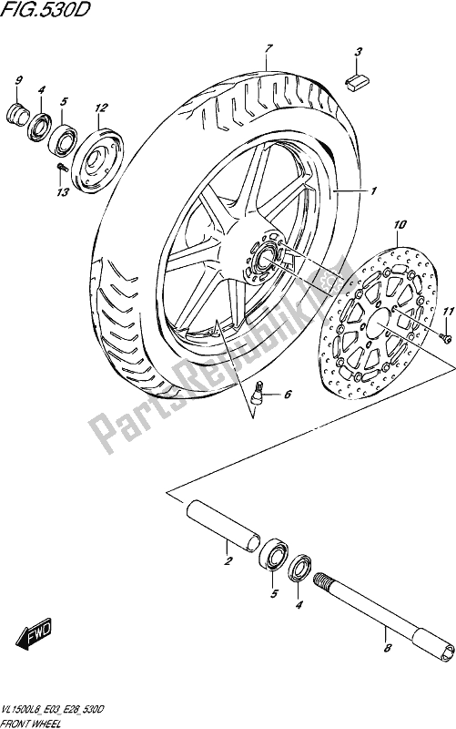 Toutes les pièces pour le Front Wheel (vl1500btl8 E28) du Suzuki VL 1500 BT 2018