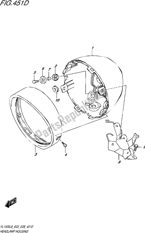 All parts for the Headlamp Housing (vl1500btl8 E28) of the Suzuki VL 1500 BT 2018