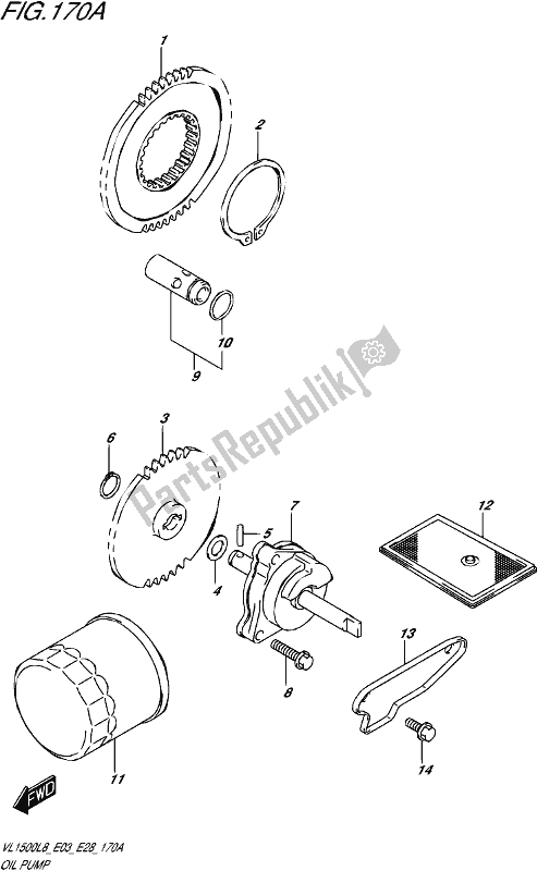 All parts for the Oil Pump of the Suzuki VL 1500 BT 2018