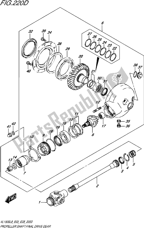 Toutes les pièces pour le Propeller Shaft/final Drive Gear (vl1500btl8 E28) du Suzuki VL 1500 BT 2018