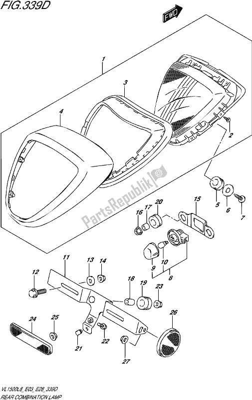 Tutte le parti per il Rear Combination Lamp (vl1500btl8 E28) del Suzuki VL 1500 BT 2018