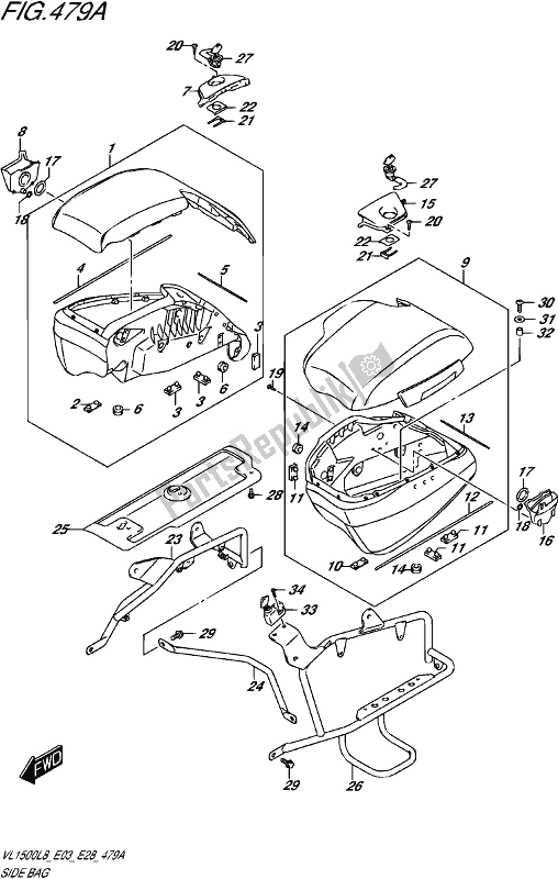 Toutes les pièces pour le Side Bag (vl1500btl8 E28) du Suzuki VL 1500 BT 2018